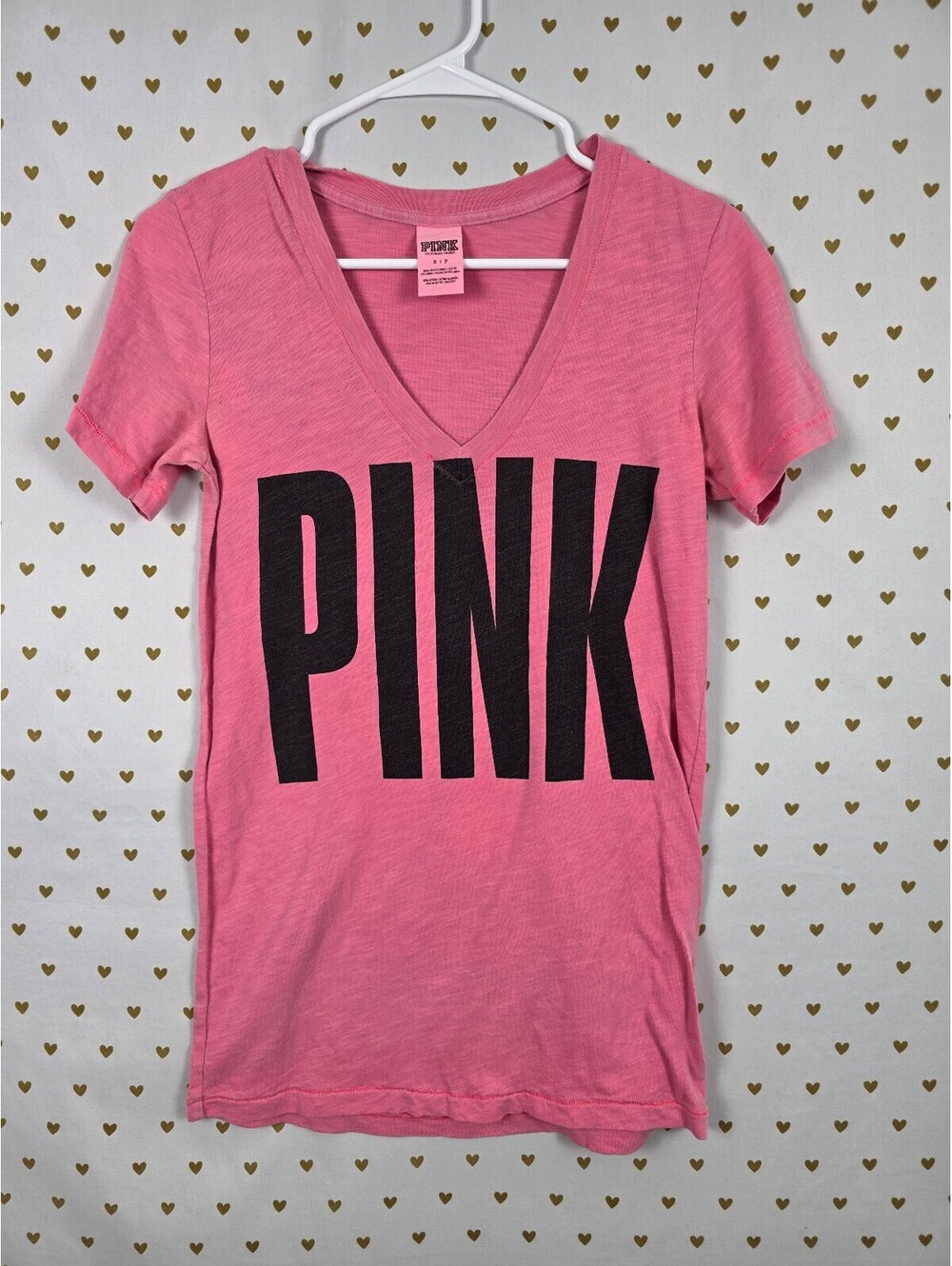 Victorias Secret PINK Vintage V neck Logo Tee shirt Y2k SMALL